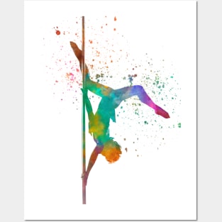 woman pole dancer silhouette  in watercolor Posters and Art